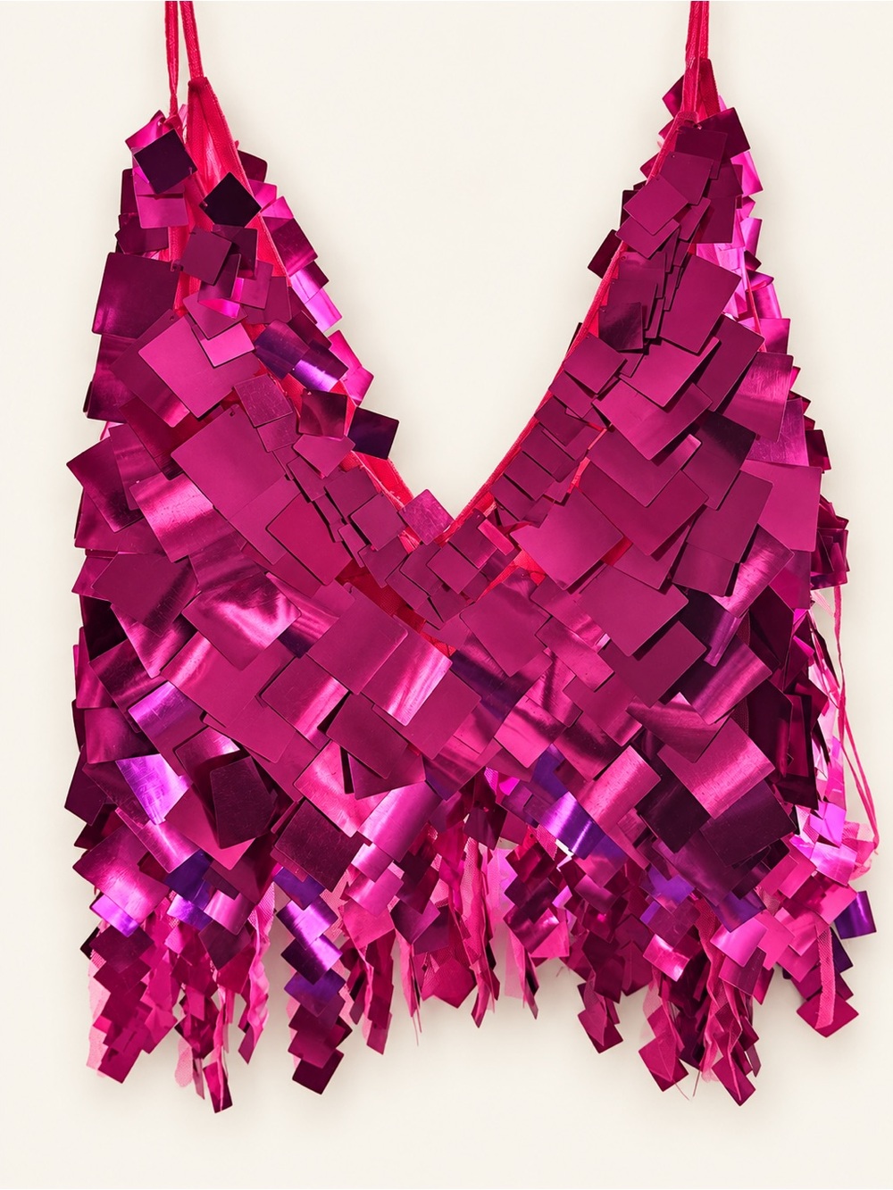 ASOS Metallic Fuchsia Sequin Fringe Crop Cami
